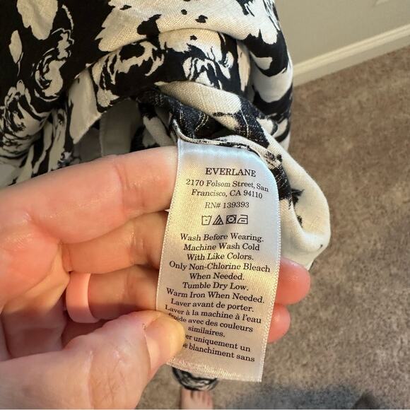 NWT Everlane Black White Linen Floral Long Sleeve Maxi Dress 6 - Picture 7 of 14